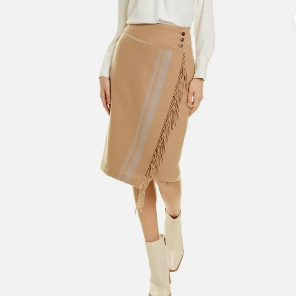 J. McLaughlin Tan Pencil Skirt with Fringe